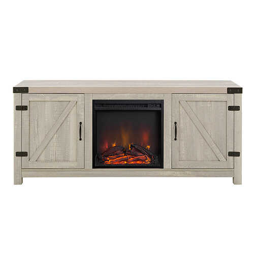 Rent to own Walker Edison - Modern Barn Door Fireplace  for TV's up to 65" - Stone Grey