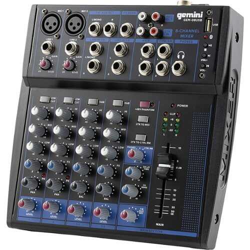 Rent to own Gemini - GEM-08USB: COMPACT 8 Channel Bluetooth Mixer - Black, Blue