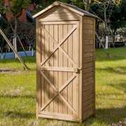 Rent to own Outdoor Wooden Storage Sheds, Fir Wood Storage Cabinet with Shelves for Garden, Yard,, 25.2”W x 18”D x 61.6”H, Natural