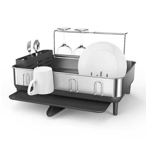 Rent to own simplehuman - Kitchen Dish Drying Rack With Swivel Spout, Fingerprint-Proof Stainless Steel Frame - Grey Plastic