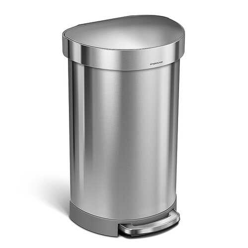 simplehuman 45 Liter Semi-Round Step Can with Liner Rim, Brushed Stainless Steel - Brushed Stainless Steel