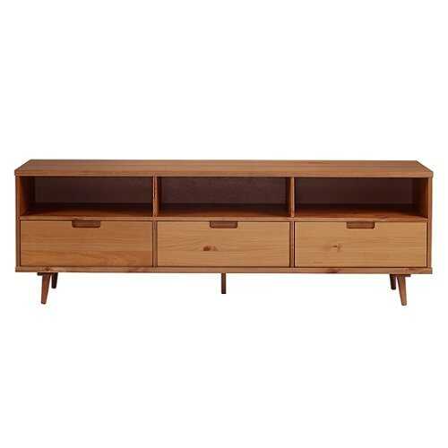 Rent to own Walker Edison - Mid Century Modern 3 Drawer Solid Wood Console for TVs up to 80" - Caramel