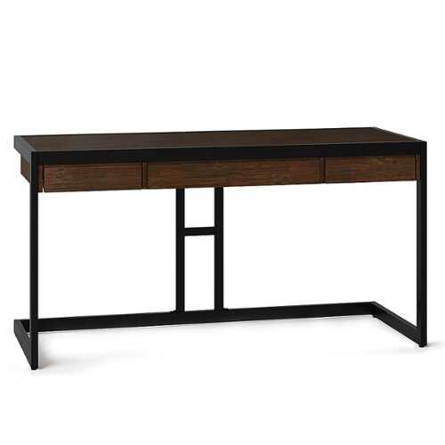 Simpli Home - Erina SOLID ACACIA WOOD Modern Industrial 60 inch Wide Writing Office Desk in - Farmhouse Brown