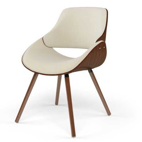Rent to own Simpli Home - Malden Mid Century Modern Bentwood Dining Chair with Wood Back in Faux Leather - Cream
