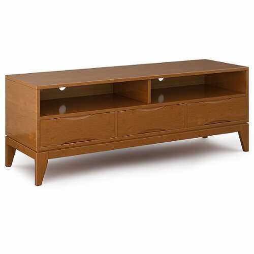 Rent to own Simpli Home - Harper Solid Hardwood 60 inch Wide Mid Century Modern TV Media Stand For TVs up to 65 inches - Teak Brown