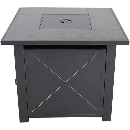 Mod Furniture - Harper 40,000 BTU Tile-Top Gas Fire Pit Table with Burner Cover and Lava Rocks - Grey/Faux Wood