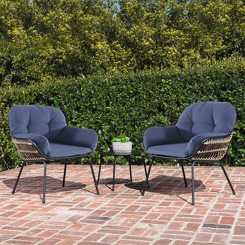 Rent to own Hanover - Naya 3-Piece Chat Set with Cushions - Steel/Navy