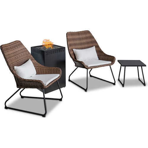 Rent to own Mod Furniture - Montauk 4-Piece Woven Chat Set featuring a 40,000 BTU Column Fire Pit - White