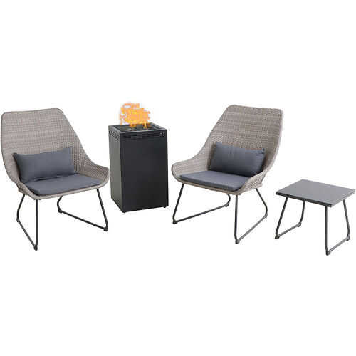 Rent to own Mod Furniture - Montauk 4-Piece Woven Chat Set featuring a 40,000 BTU Column Fire Pit - Gray
