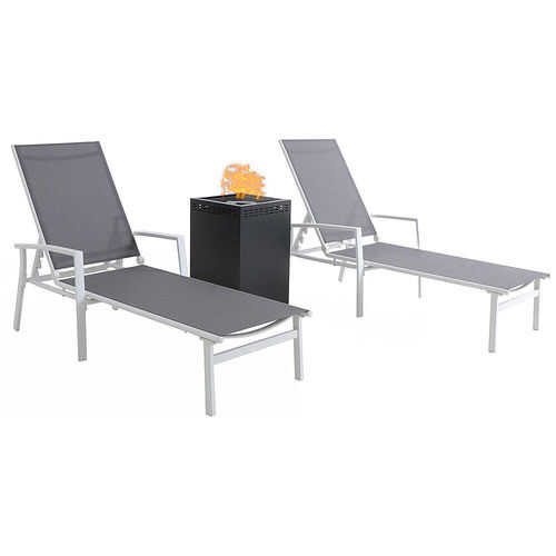 Rent to own Mod Furniture - Harper 3pc Chaise Set: 2 Chaise Lounges and 40,000 BTU Gas Glass Top Fire Pit Table - White/Gray