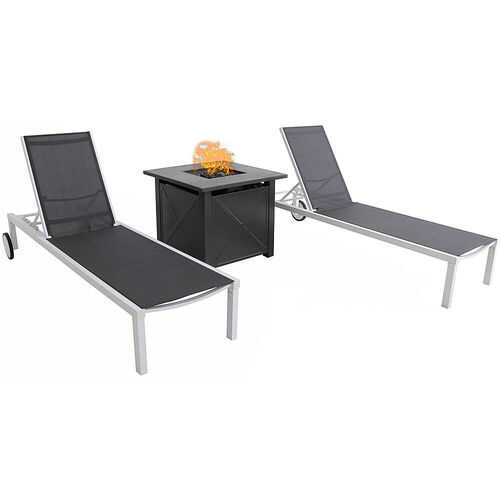 Rent to own Mod Furniture - Peyton 3pc Chaise Set: 2 Chaise Lounges and Tile Top Fire Pit - White/Gray