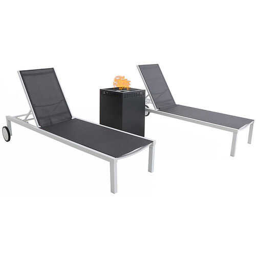 Rent to own Mod Furniture - Peyton 3pc Chaise Set: 2 Chaise Lounges and 40,000 BTU Column Fire Pit - White/Gray