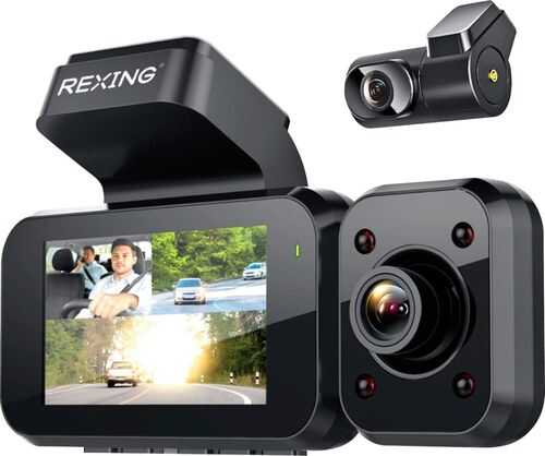 Rent to own Rexing V5 Plus 3-Channel Dash Cam, 4K Front, Cabin, Rear with Voice Control - Black