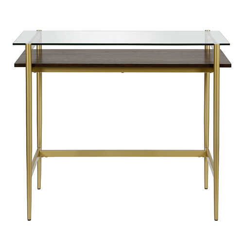 Camden&Wells - Eaton 36" Brass Finish Desk with Walnut Shelf - Brass/Walnut