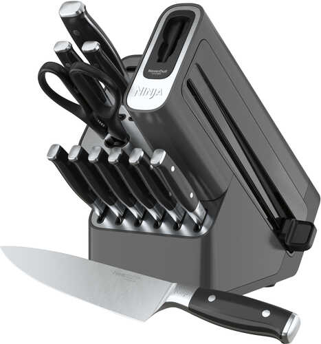 Ninja - Foodi NeverDull Premium 12-Piece Knife System with Built-in Sharpener - Black & Silver