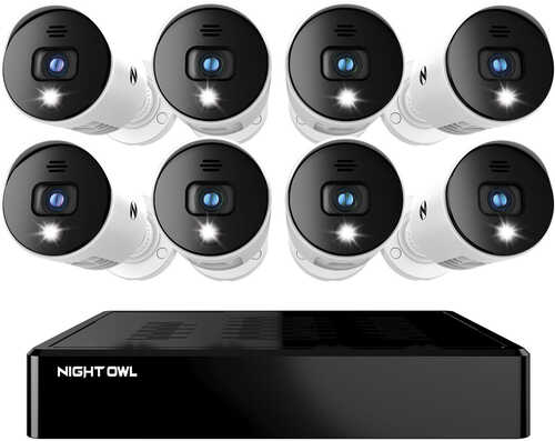 Night Owl - 8 Channel Bluetooth DVR w/ 8 Wired 1080p HD Audio Cameras - White