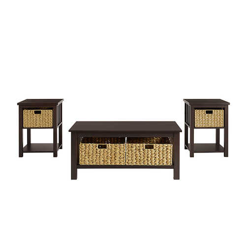 Walker Edison - Mission Style 3 Piece Coffee and Side Table Set - Espresso