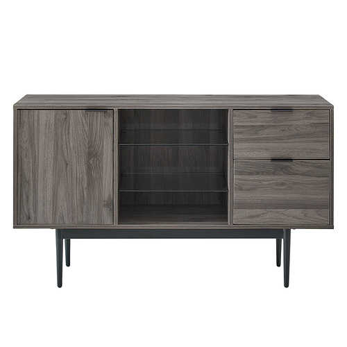 Rent to own Walker Edison - 52” Modern Glass Shelf TV Stand for TVs up to 58” - Slate grey