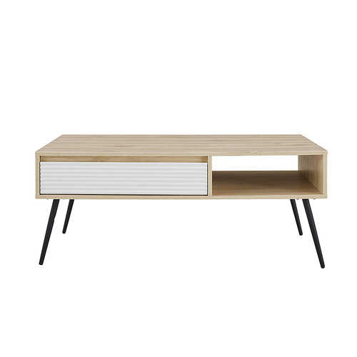 Walker Edison - 44” Contemporary Fluted Drawer Coffee Table - Solid white/Birch