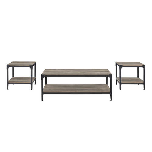 Walker Edison - Rustic 3-Piece Metal-Leg Coffee and Side Table Set - Grey/Wash