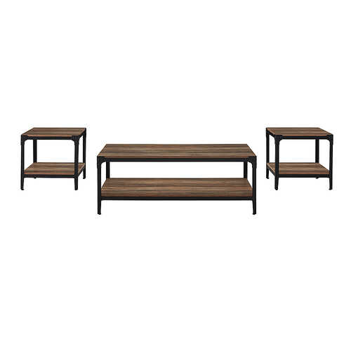 Walker Edison - Rustic 3-Piece Metal-Leg Coffee and Side Table Set - Rustic/Oak