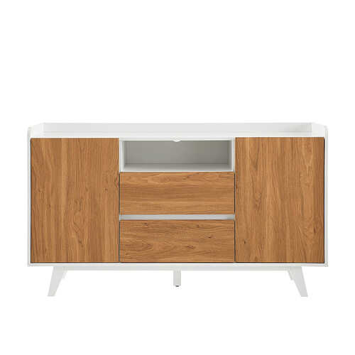 Rent to own Walker Edison - 58” Modern Tray-Top TV Stand for TVs up to 65” - Solid white/English oak