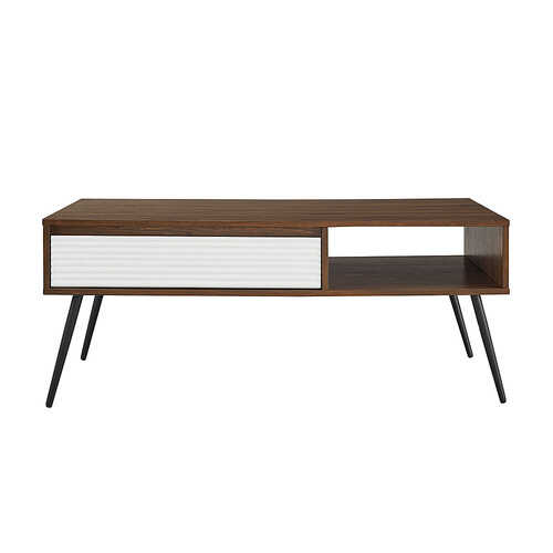 Walker Edison - 44” Contemporary Fluted Drawer Coffee Table - Solid white/Dark walnut