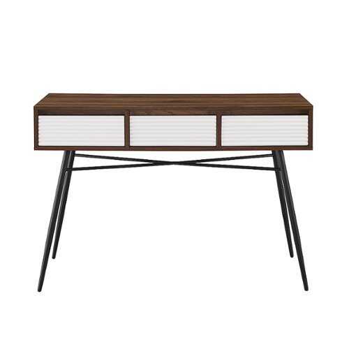 Walker Edison - 44” Contemporary Fluted Drawer Entryway Table - Solid white/Dark walnut