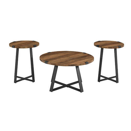 Walker Edison - Urban 3 Piece Metal Coffee and Side Table Set - Reclaimed Barnwood
