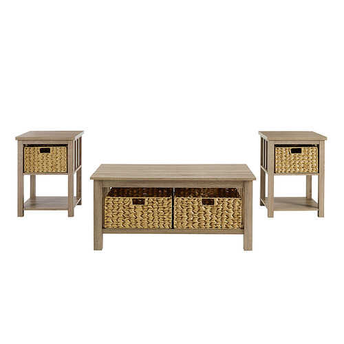 Walker Edison - Mission Style 3 Piece Coffee and Side Table Set - Driftwood