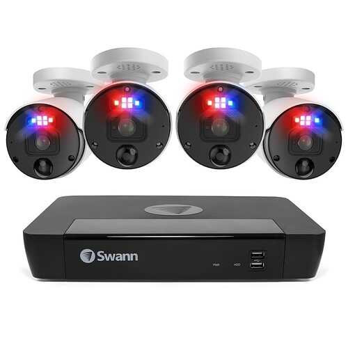 Swann - Pro Enforcer™ 8-Channel, 4-Bullet Camera Indoor/Outdoor PoE Wired 4K UHD 2TB HDD NVR Security Surveillance System - White