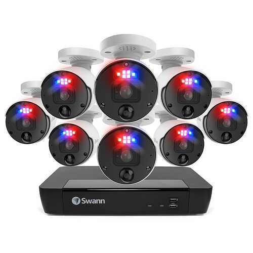 Swann - Pro Enforcer™ 8-Channel, 8-Bullet Camera Indoor/Outdoor PoE Wired 4K UHD 2TB HDD NVR Security Surveillance System - White