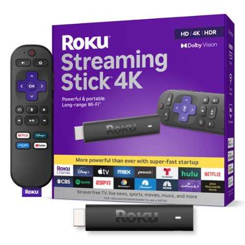 Rent to own Roku - Streaming Stick 4K - HDR & Dolby Vision Streaming Device for TV with Voice Remote & Long-Range Wi-Fi - Black