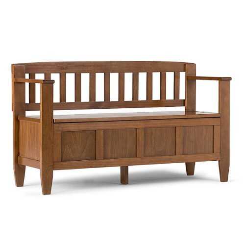 Rent to own Simpli Home - Brooklyn Entryway Storage Bench - Medium Saddle Brown