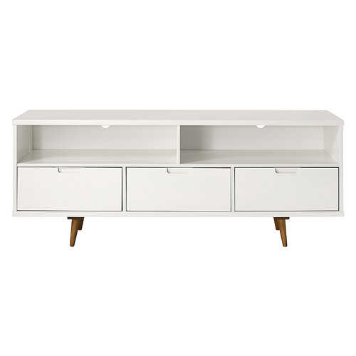 Rent to own Walker Edison - 58” Mid Century Modern 3 Drawer Solid Wood Console - White