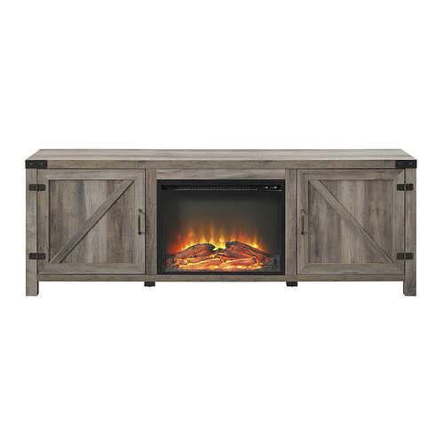 Rent to own Walker Edison - 70” Barn Door Fireplace TV Stand for TVs up to 80” - Grey Wash