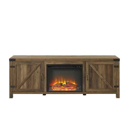 Rent to own Walker Edison - 70” Barn Door Fireplace TV Stand for TVs up to 80” - Rustic Oak