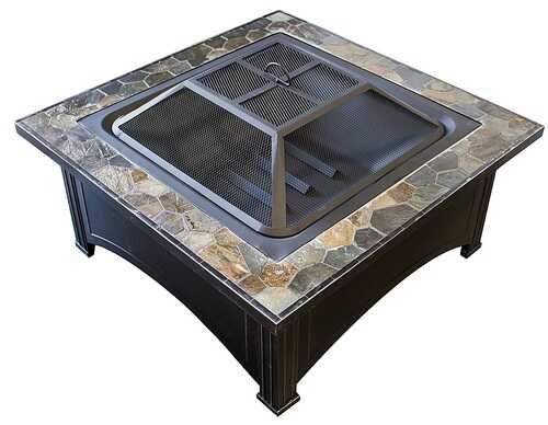 Rent to own AZ Patio Heaters Wood Burning Fire Pit with Square Slate Table - Black, Multi