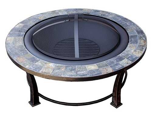 Rent to own AZ Patio Heaters Wood Burning Fire Pit with Round Slate Table - Black, Multi