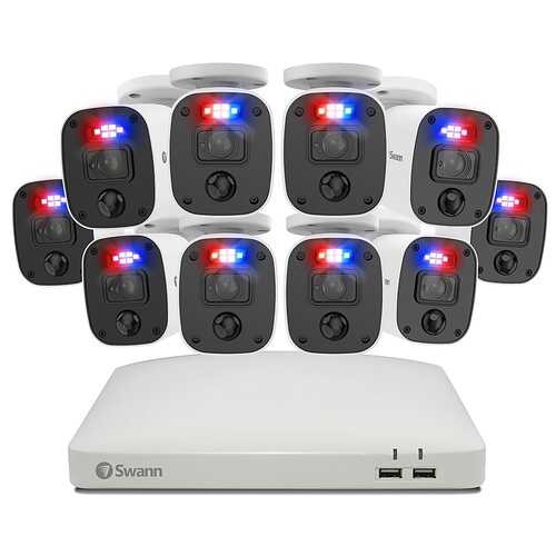 Swann - Enforcer 1080p, 16-Channel, 10-Camera, Indoor/Outdoor Wired 1080p 1TB DVR Home Security Camera System - White