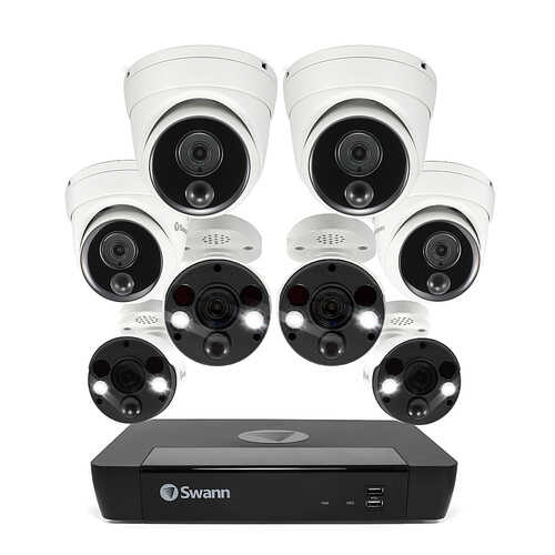Rent to own Swann - Pro 4K, 8-Channel, 4-Bullet & 4-Dome Camera Indoor/Outdoor PoE Wired 4K UHD 2TB HDD NVR Security Surveillance System - White