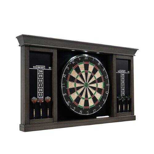 Rent to own Barrington - Palmer Wood Dartboard LED Display Cabinet With 18” Bristle Dartboard and Steel Tip Dart Set - Brown/Black