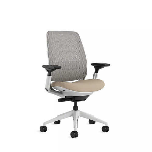 Steelcase Series 2 3D Airback Chair with Seagull Frame in Oatmeal Fabric and Nickel Mesh with Carpet Casters