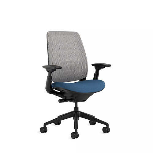 Steelcase Series 2 3D Airback Chair with Black Frame in Cobalt Fabric and Nickel Mesh with Carpet Casters