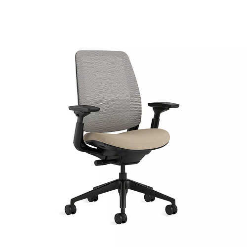 Steelcase Series 2 3D Airback Chair with Black Frame in Oatmeal Fabric and Nickel Mesh with Carpet Casters