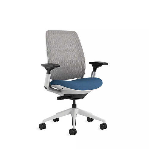 Steelcase Series 2 3D Airback Chair with Seagull Frame in Cobalt Fabric and Nickel Mesh with Hard Floor Casters