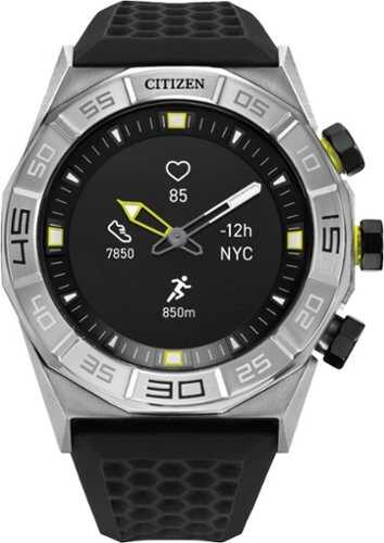 Citizen - CZ Smart 44mm Stainless Steel Case Hybrid Heart Rate Smartwatch Silicone Strap - Black