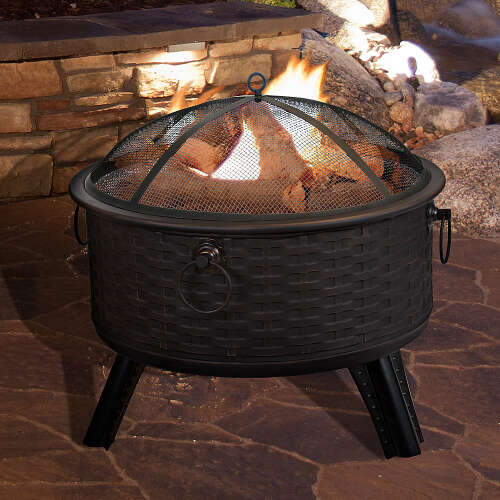Rent to own Nature Spring - 26” Woven Metal Round Fire Pit Set, Wood Burning Pit Great for Outdoor and Patio - Bronze