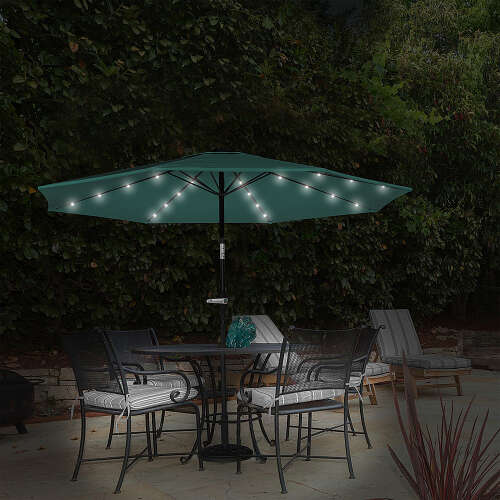Rent To Own - Nature Spring - Patio Umbrella – 10 Foot Deck Shade with Solar Powered LED Lights, Crank Tilt and Fade Resistant, UV Protection Canopy - Hunter Green