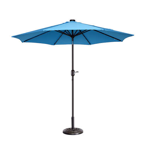 Rent to own Nature Spring - 9' LED Lighted Outdoor Patio Umbrella with 8 Steel Ribs and Push Button Tilt, Solar Powered Market Umbrella by (Blue) - Blue